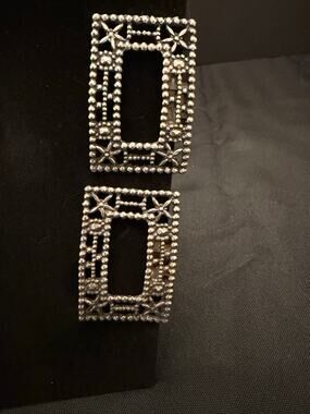 Pair of vintage metal shoe clips, with openwork detailing steel-cut bead motifs